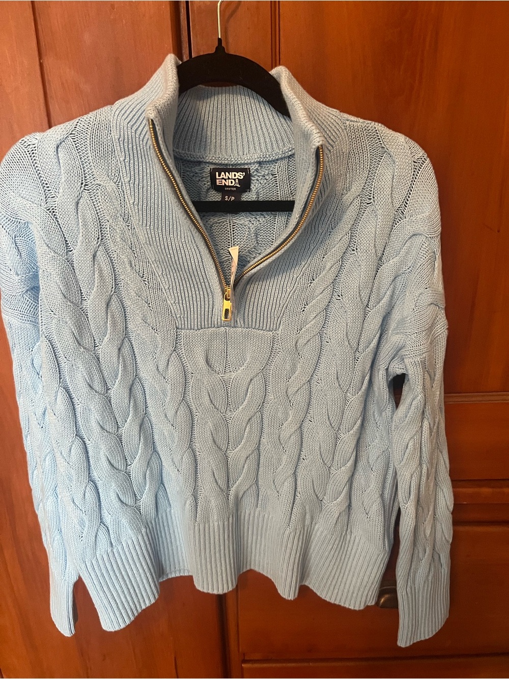 Lands' End Baby Blue Cable-Knit Half-Zip Pullover